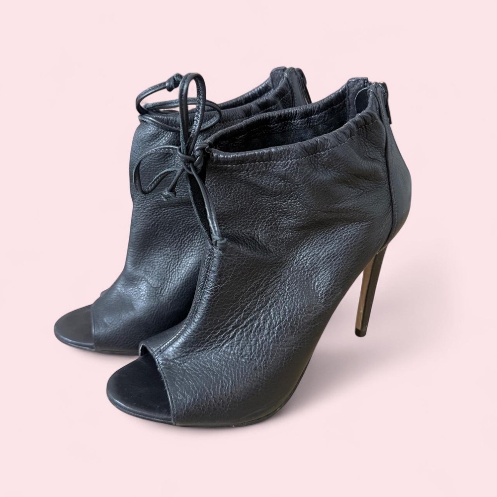 Aldo Black genuine leather peep toe ankle boots